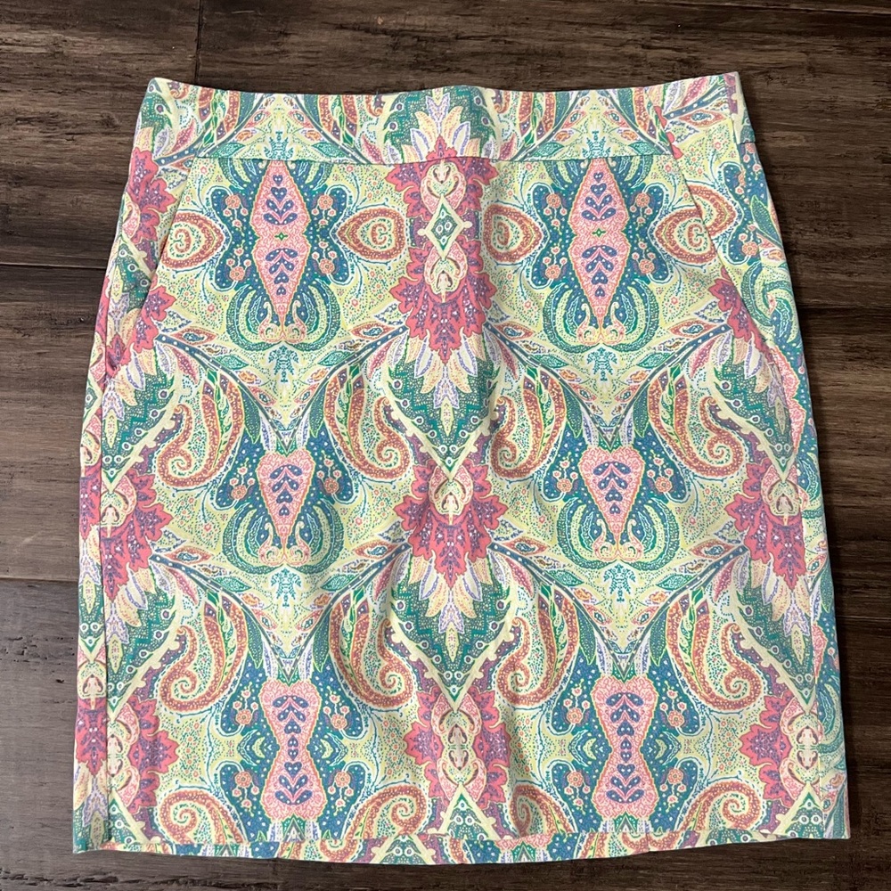 Ann Taylor Madison ladies paisley pink yellow pencil skirt. 0P